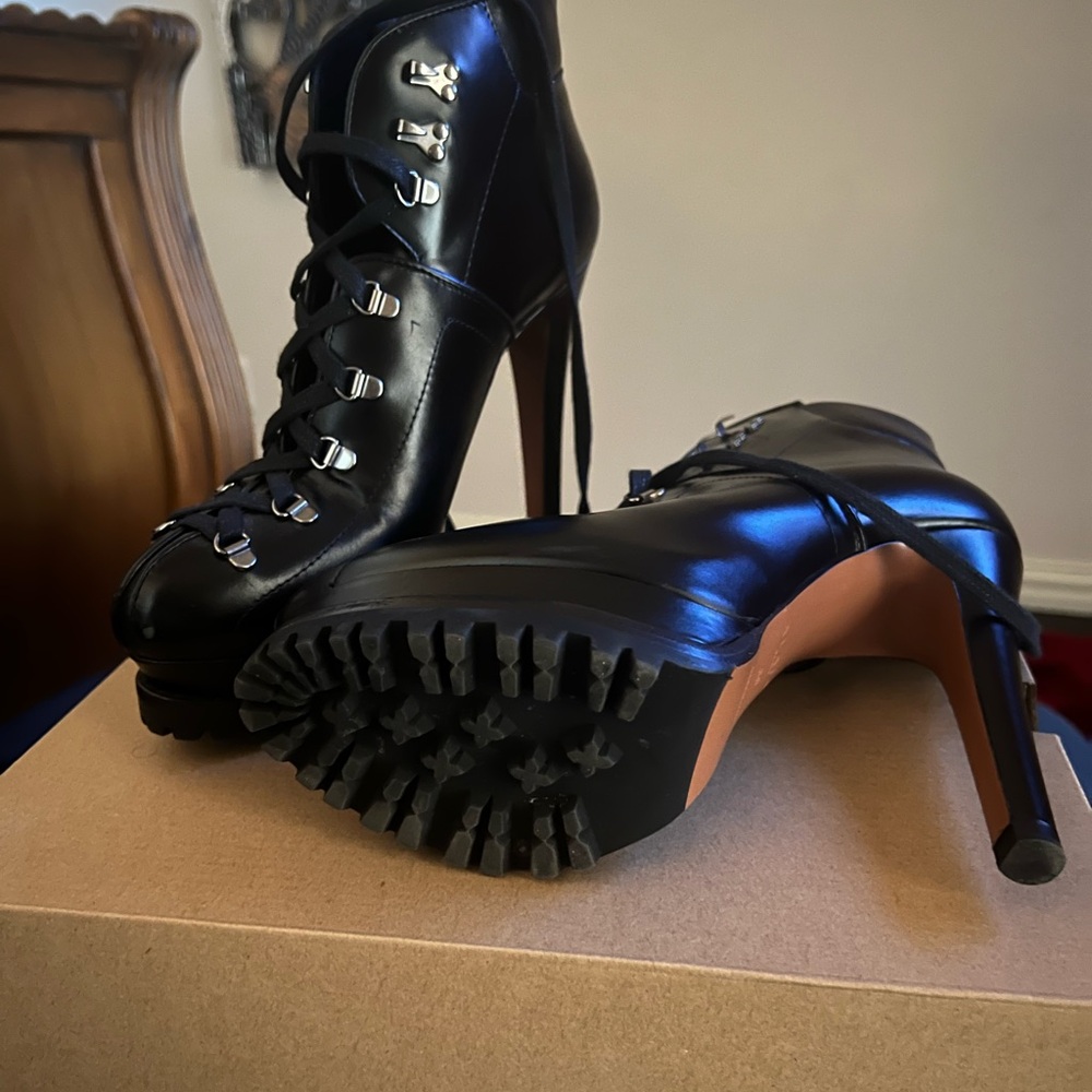 Black Leather Women's High Heel Boots
